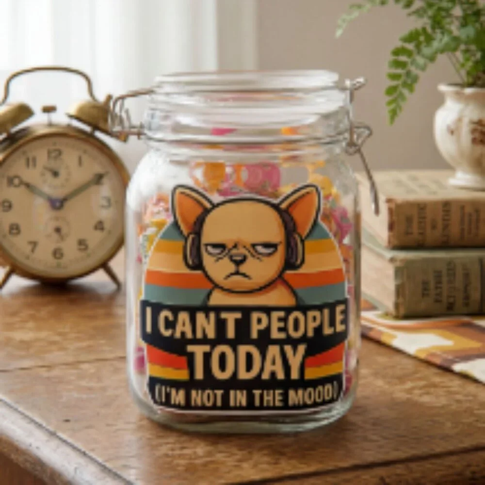 Funny Dog Treat Jar “I Can’t People Today” Glass Snack Jar 38oz